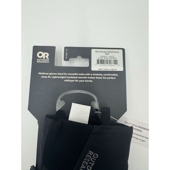 Outdoor Research Men's Sureshot Softshell Gloves Size XL - Black - NWT - Picture 6 of 9